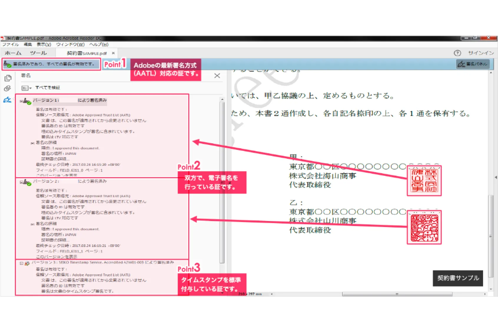 電子署名とタイムスタンプの確認