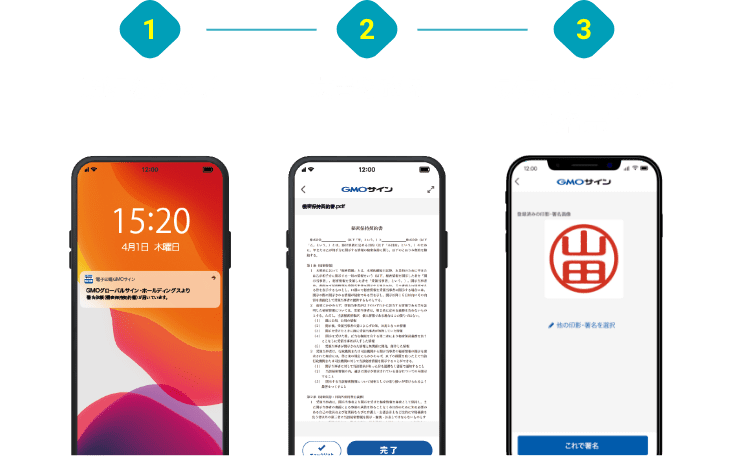 通知をタップ 文書を確認 最短３ステップで署名完了